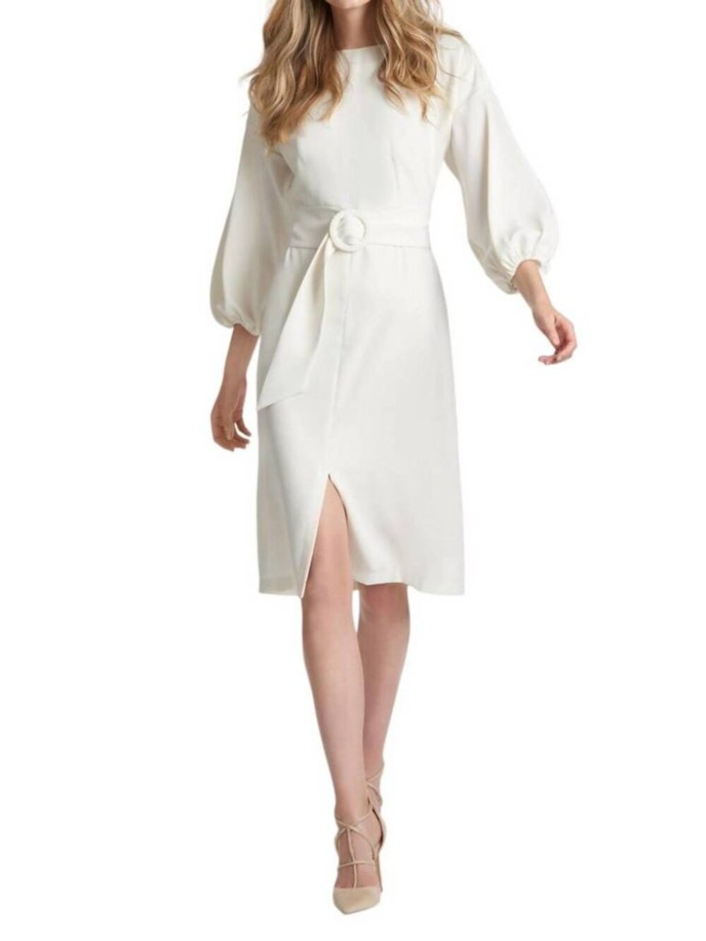 Sachin + Babi Annie Long Sleeve Belted Crepe Dress Ivory 20W NWT
